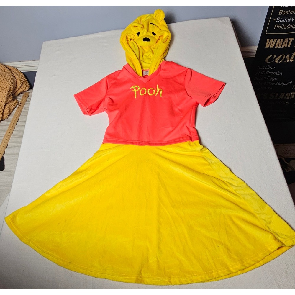 Disney Winnie the Pooh Costume Dress Womens XL Red Yellow Hooded Cosplay Skater
